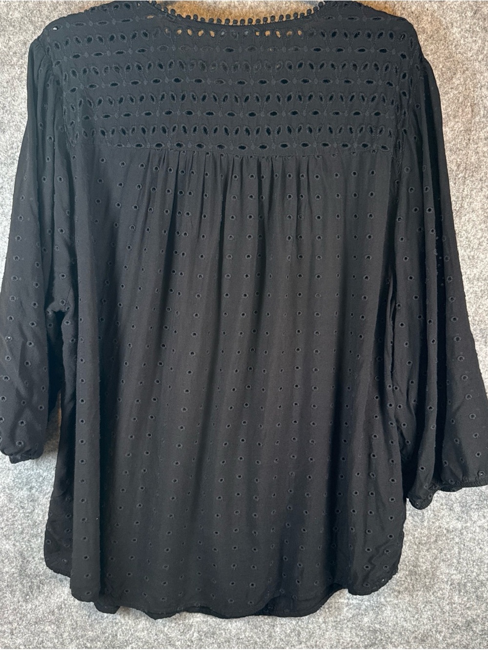 Torrid 3 (3X) Black Eyelet Babydoll Blouse 3/4 Sleeve Cotton/Rayon - Picture 5 of 12
